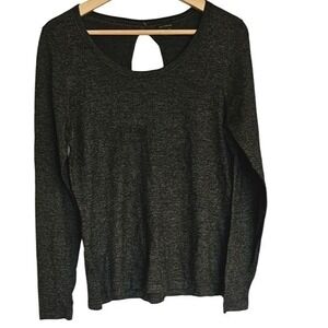 Ann Taylor metallic knit‎ Top Size Large Gray long sleeve open back